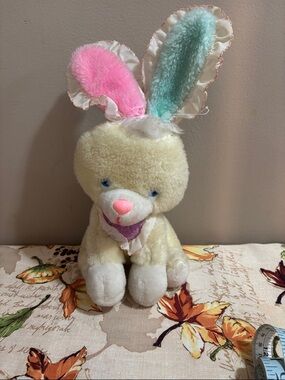 Vintage 1983 Stuffed Bunny Blue and Pink Ears